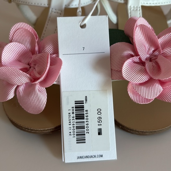 NWT Janie and Jack Baby Girl Pink Flower T-Strap Sandals Shoes Size 7 - Picture 7 of 10